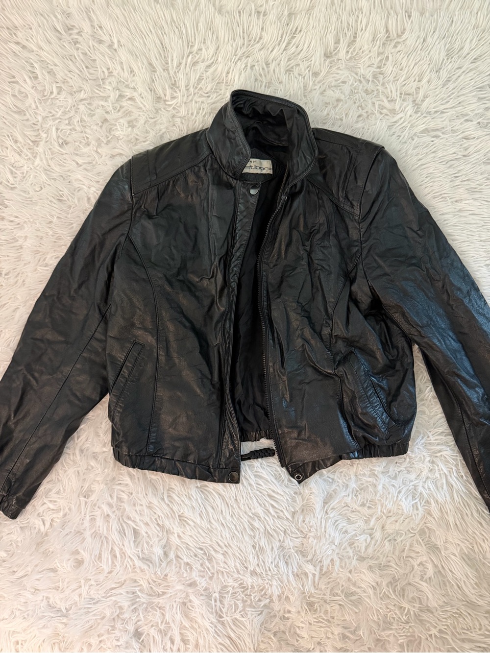 Tibor Women’s Small Genuine Leather Black Moto Jacket Y2K